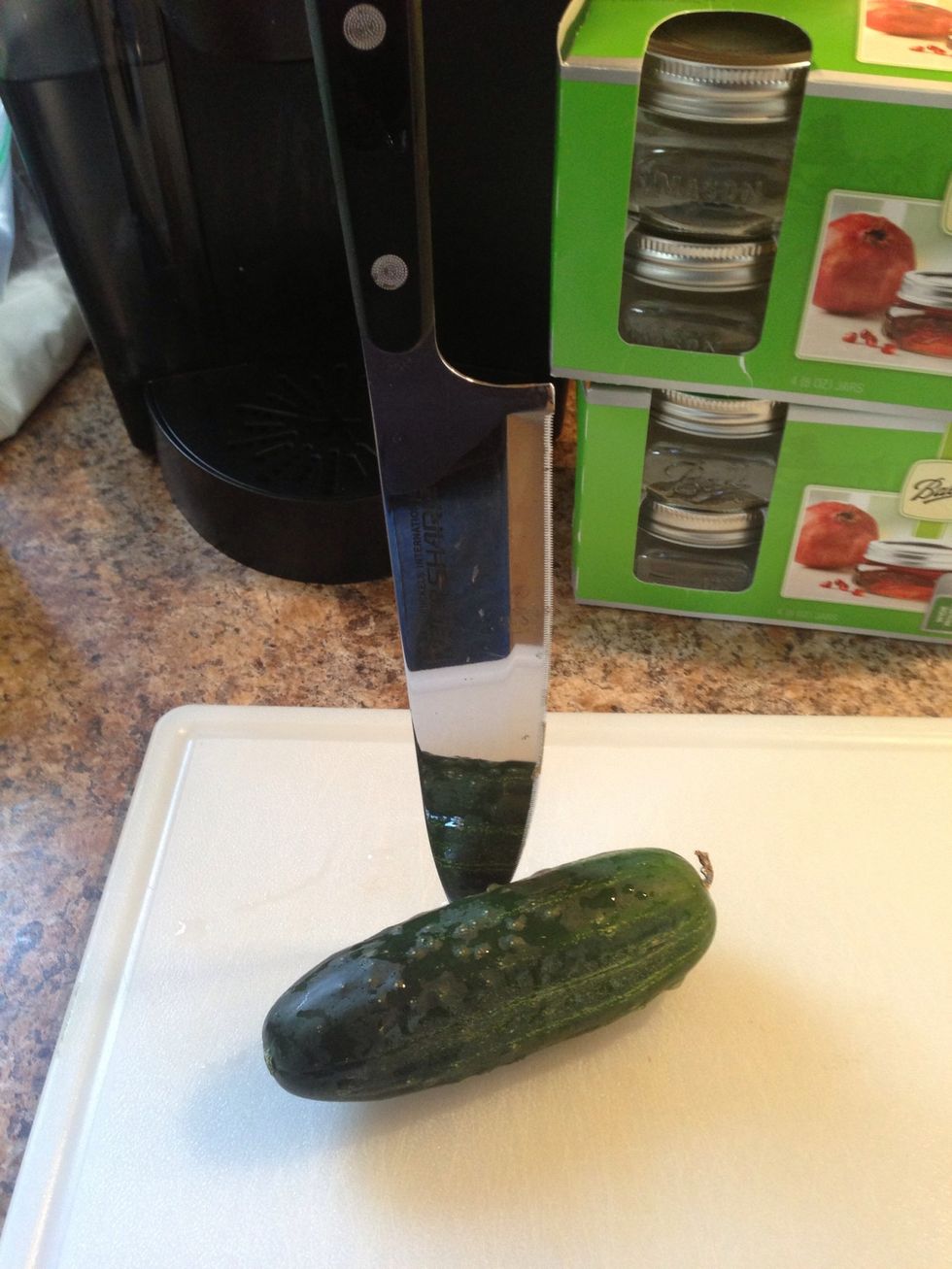 Get your cucumbers ready, I like Kirby cucumbers, you will need around 2lbs, or around 14-16 medium sized cucumbers.