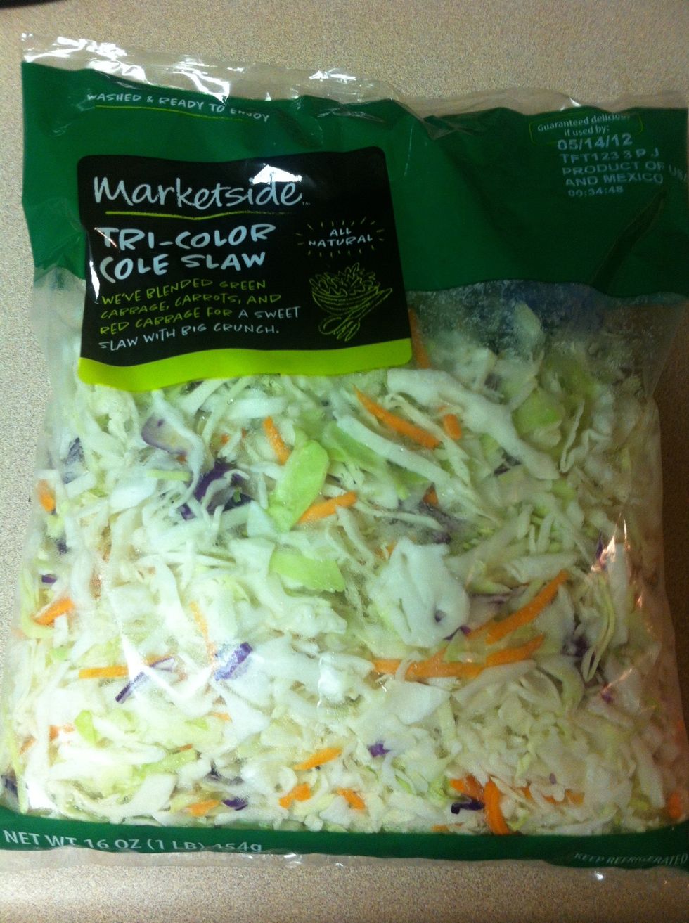 Get your dry coleslaw mix or slice your own cabbage and carrots.
