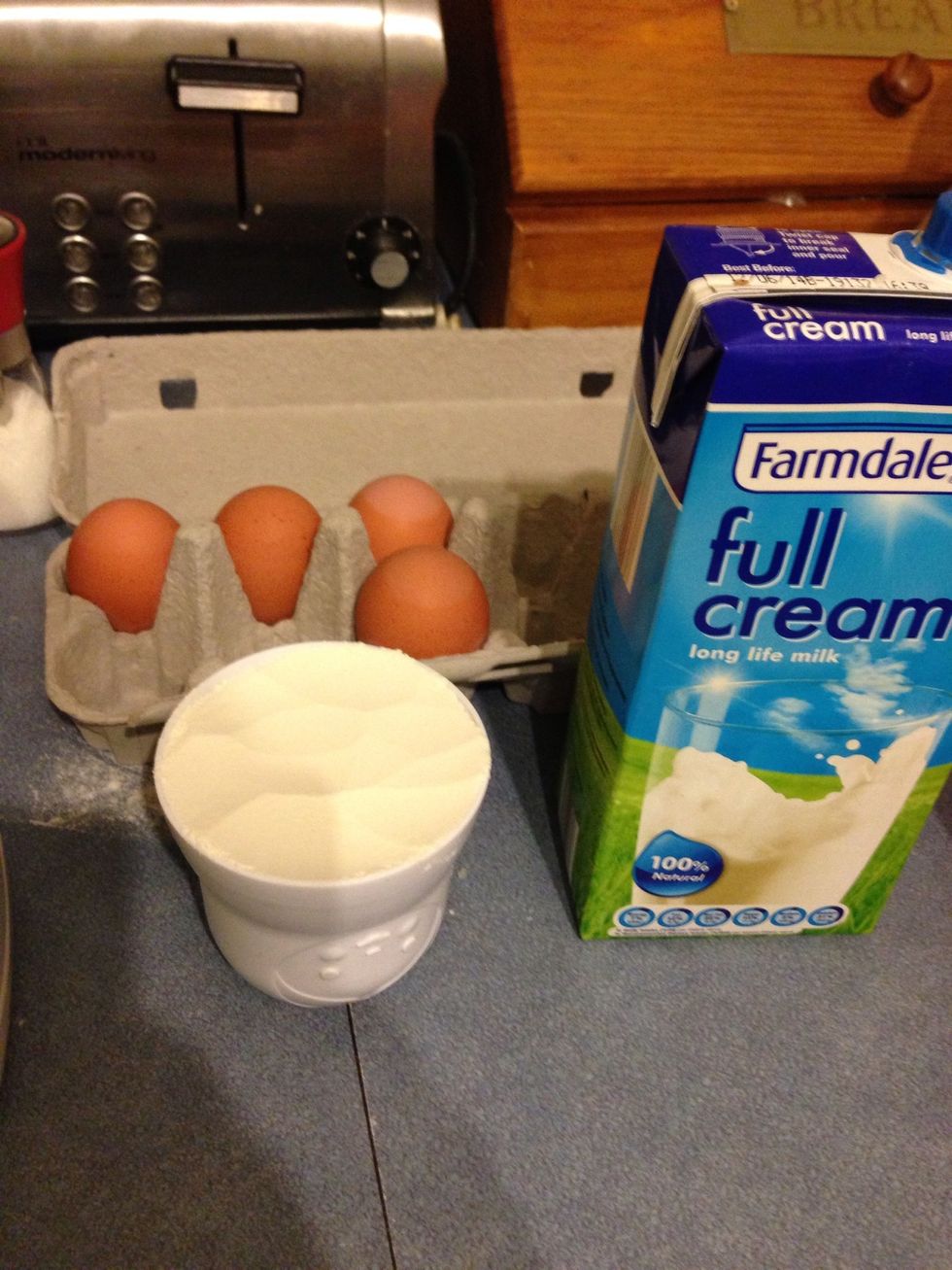 Get your flour, eggs, milk, salt and pepper ready.