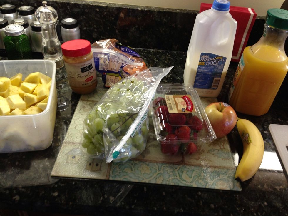 Get your fruits ready for the smoothie. You can prepare this at breakfast time or lunch. I usually make during breakfast and drink throughout the day.