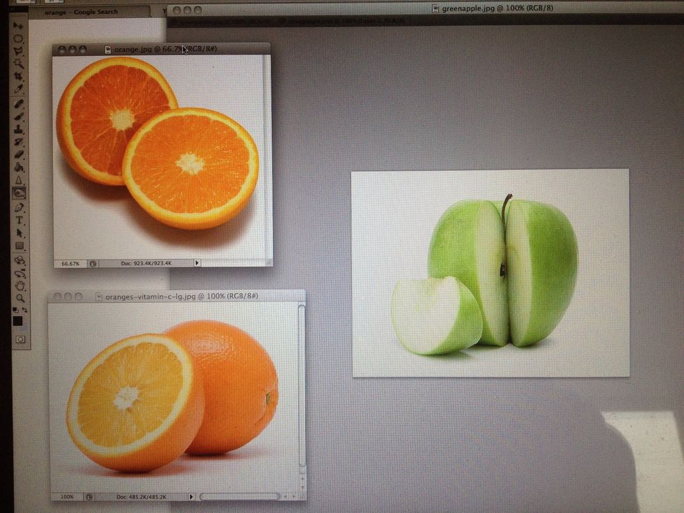 Get your images ready. I found some great ones just off of google. For this tutorial we are going to be creating an apple with orange insides.