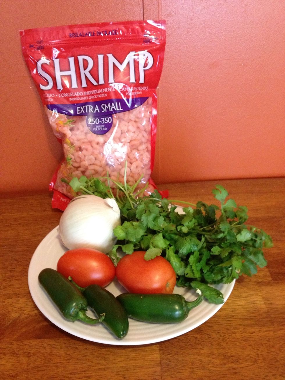 Get your ingredients together. Sorry I forgot to add the tostadas and lemon. You can omit any ingredient.