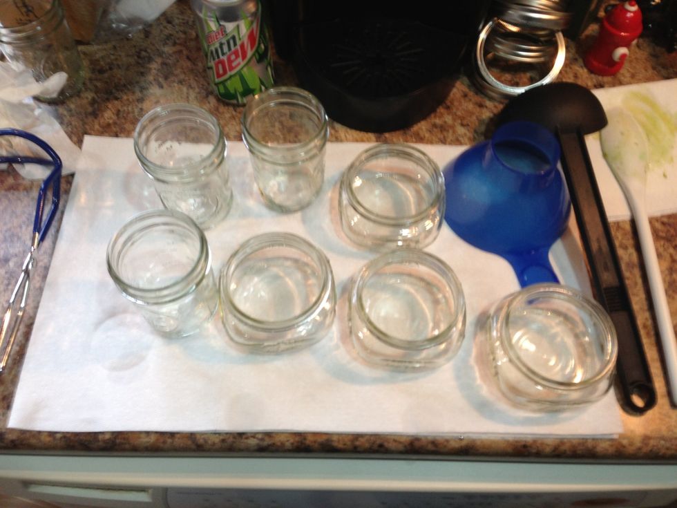 Get your jars ready, remove from boiling water bath with jar tongs and carefully pour water back into pot. (I \u2764 diet Mountain Dew )