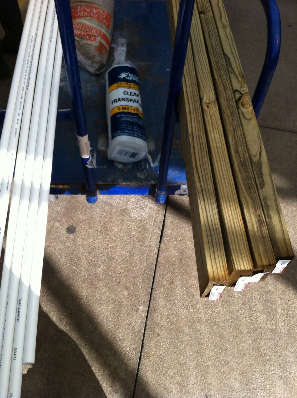 Get your materials from a home supply store. *A pickup truck is helpful, but we managed to get all of these supplies into a small car without killing anyone or causing a wreck.