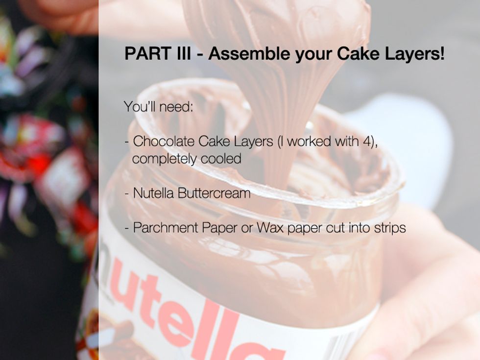 Get your materials ready to assemble the cake layers.