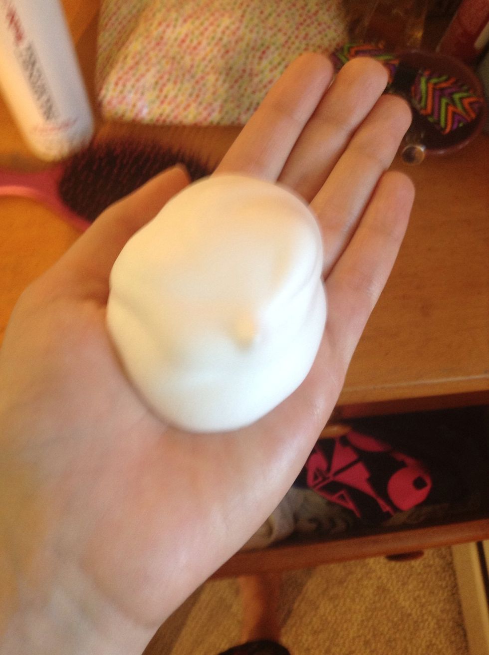 Get your mousse. I use a lot because my hair is really thick.