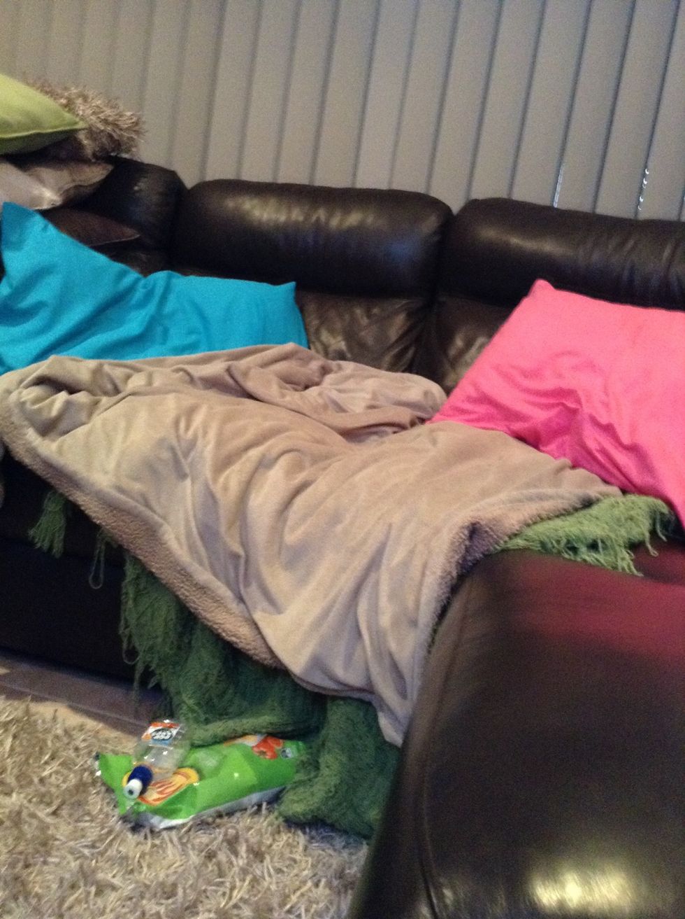 Get your other big pillow and put it on the blankets somewhere.