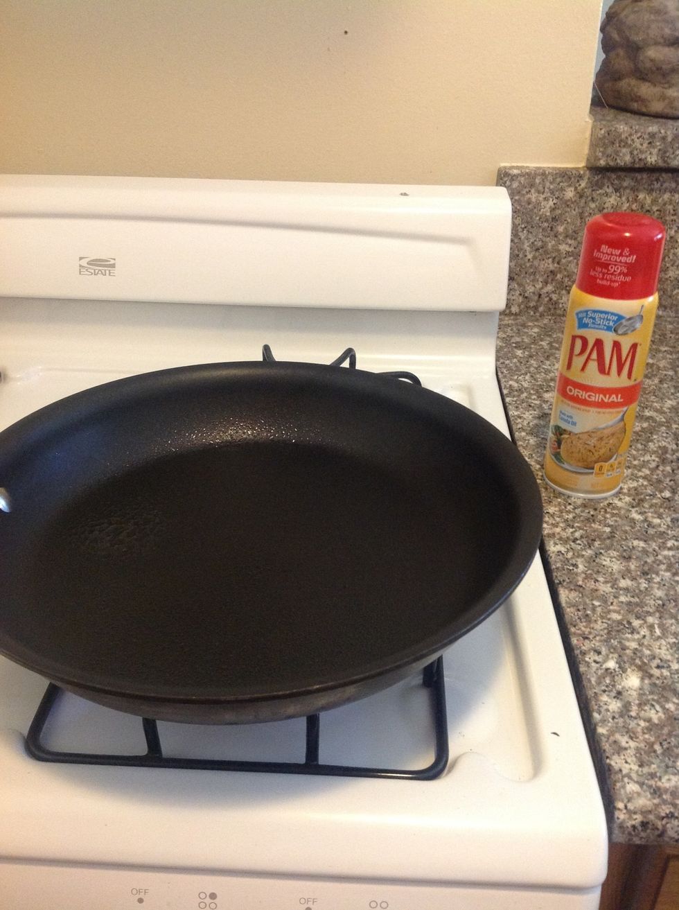 Get your pan ready and coat with butter. In this case, I used cooking spray to save some calories! \ud83d\ude0a