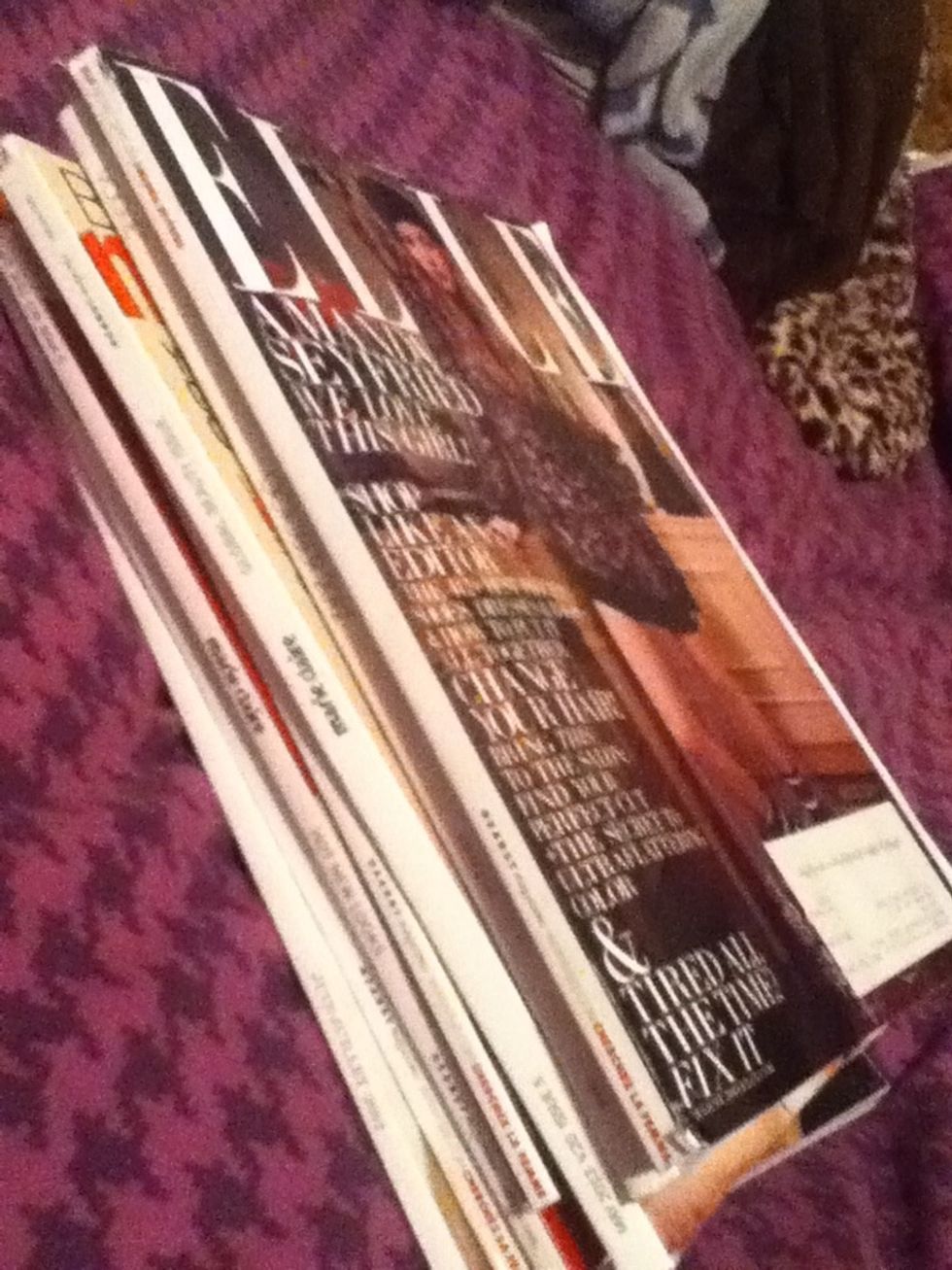 Get your pile of magazines and cut out words or patters you like. You can do it by color or just inspirational words. I'm doing words.