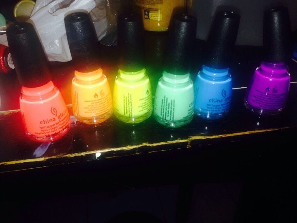 Get your polishes. These are By China glaze and their new Electric Nights Collection. You can find these at sallys beauty supply.