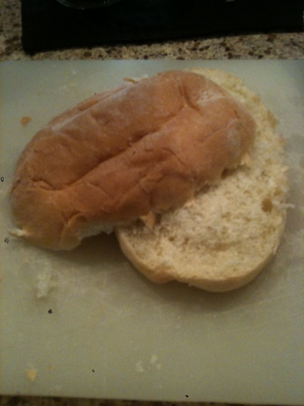 Get your roll and cut in half or 2 pieces of bread