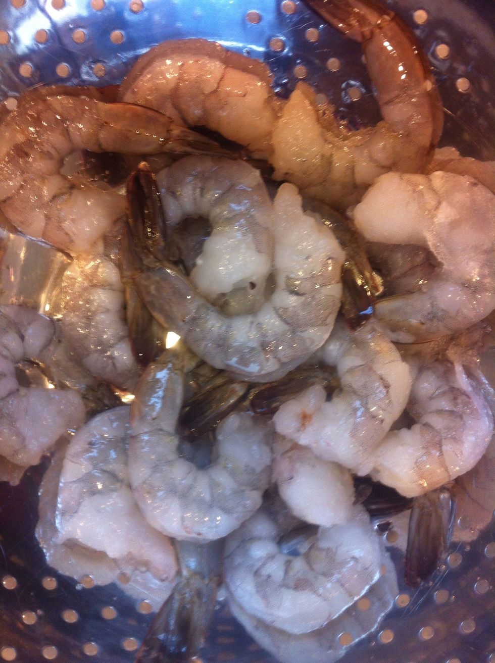 Get your shrimp ready. I take the tails off....