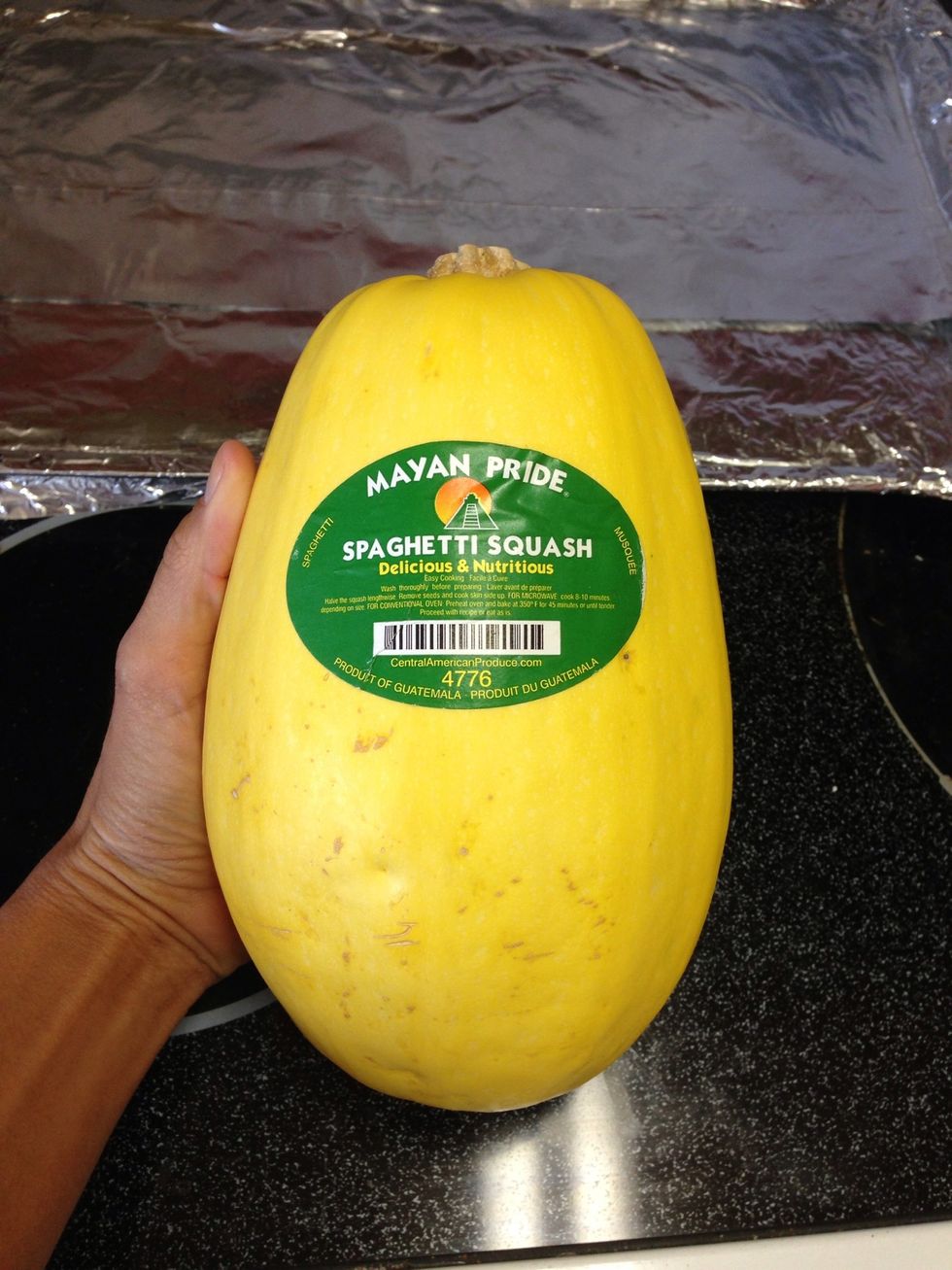 Get your spaghetti squash ready. Peel sticker off