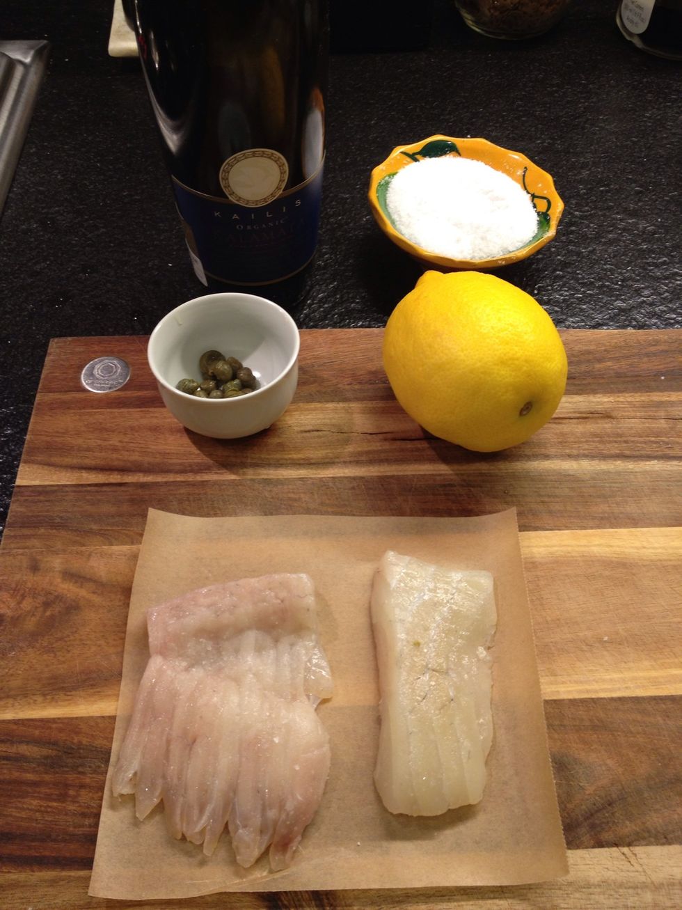 Get your stuff together. Bring the fish to room temperature for a couple minutes. That will allow a more even cooking
