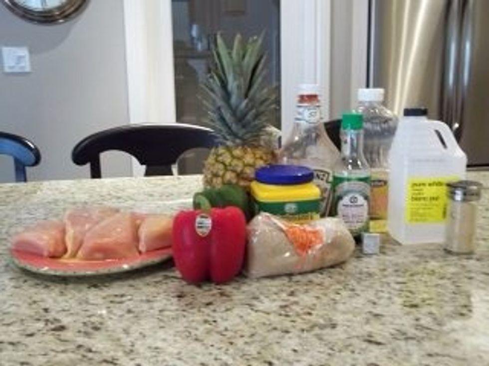 Get your supplies! Now I was going to use a red and green pepper because you can really use any pepper on hand but I actually ended up switching last minute and using two green peppers.