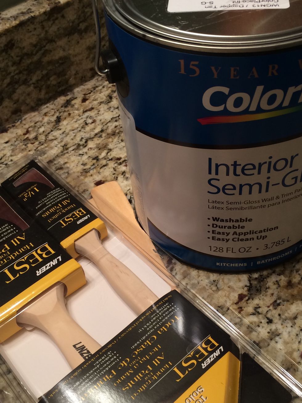 Get your supplies ready. I like having an angled brush and a straight one. I also use the paddle style foam brushes.