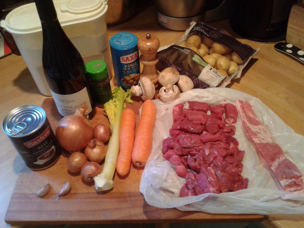 Get your supplies together. The recipe is for four people and the quantities are approximate. Just double up for eight and use a larger pot.