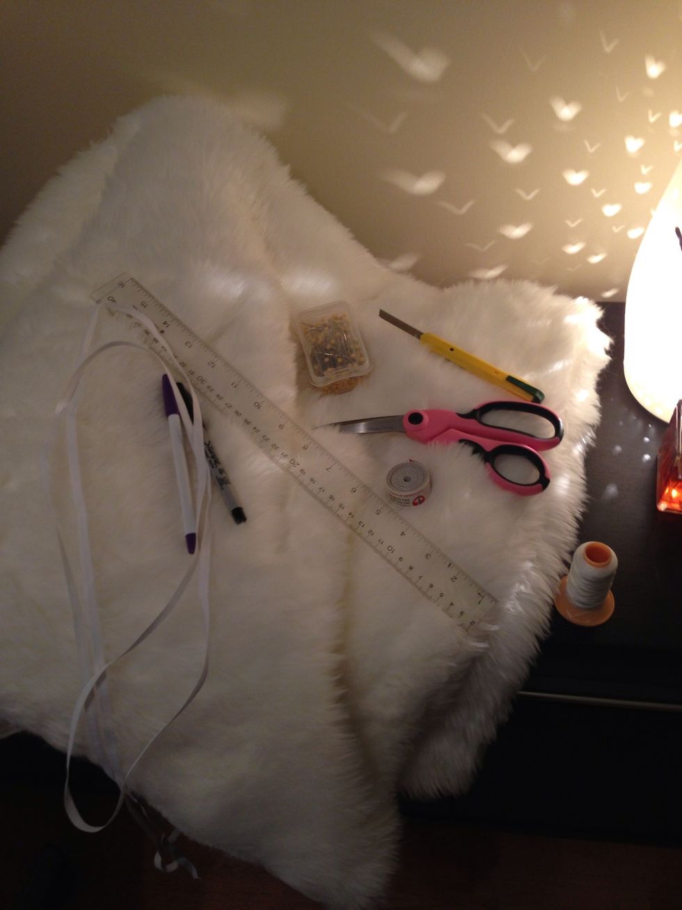 Get your supplies. You will need a blade to cut the foam, pins, sharpie, ruler, cotton ribbon, scissors