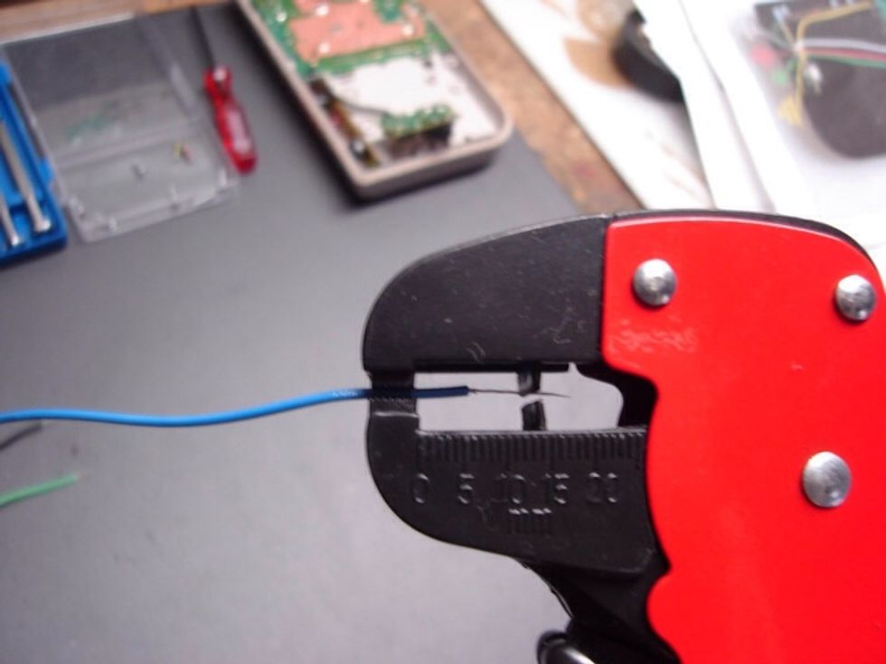 Get your three wires ready, and strip both ends of each wire. I left one end of the wire a little longer for the jack, and the other end very short for attaching to the board.