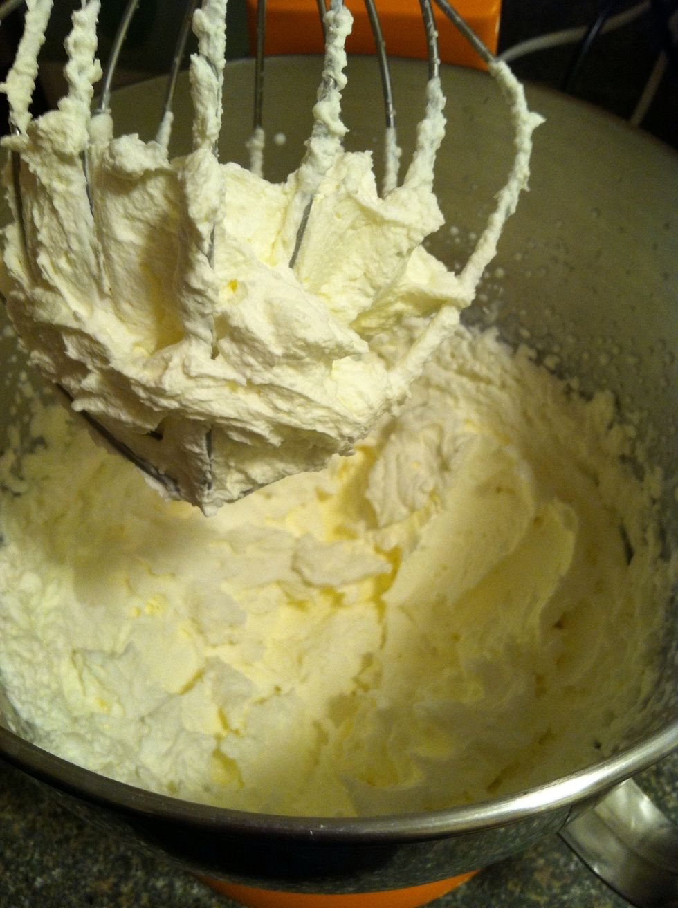 Getting closer... See how the color is deepening and it's very thick, a few more moments and it will separate. This is at about 4 minutes of whipping on high.\nThis is also delicious on toast!
