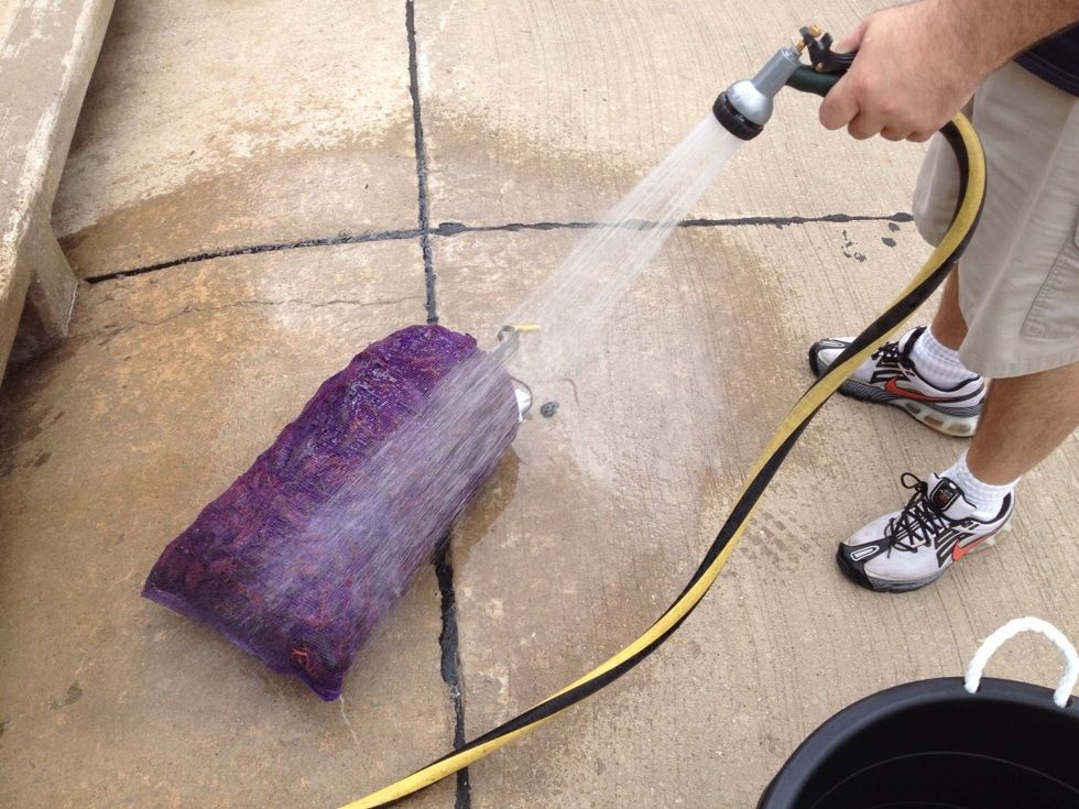 Getting ready for the first pot of crawfish... Guess what? Its time to rinse again..