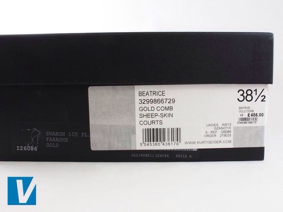 Giuseppe Zanotti shoe boxes feature a label on the one end detailing product information such as style name, size, color, country of manufacture and a style number.