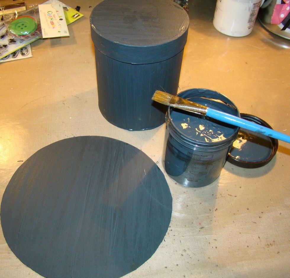 Give a coat of black gesso to entire box as well as chipboard circle.  I ran out of black gesso in the middle of the night so I made my own. The recipe is at the end of the tutorial.