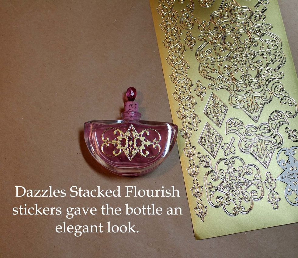 Give a pretty gold shimmer and romantic flair to your bottle with Dazzles Stacked Flourish stickers. Very elegant...as it should be for our Parisian ladies. :)