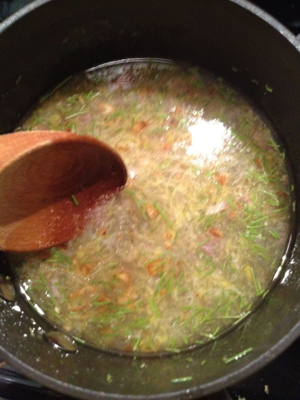 Give a stir and add 3 counts of chix broth.
