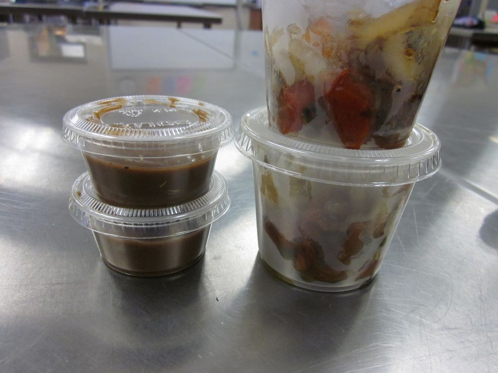 Give each meal two 5oz plastic cups of tomato mixture
