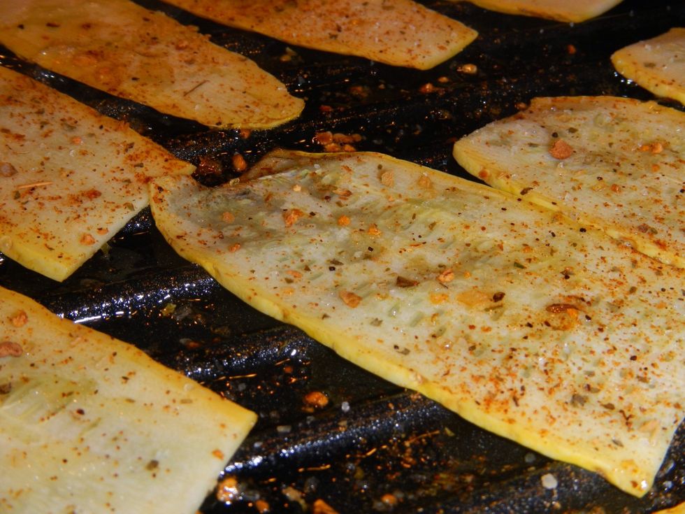 Give each one a little sprinkle of salt. I reserved a little of the spice blend and used it here as well.