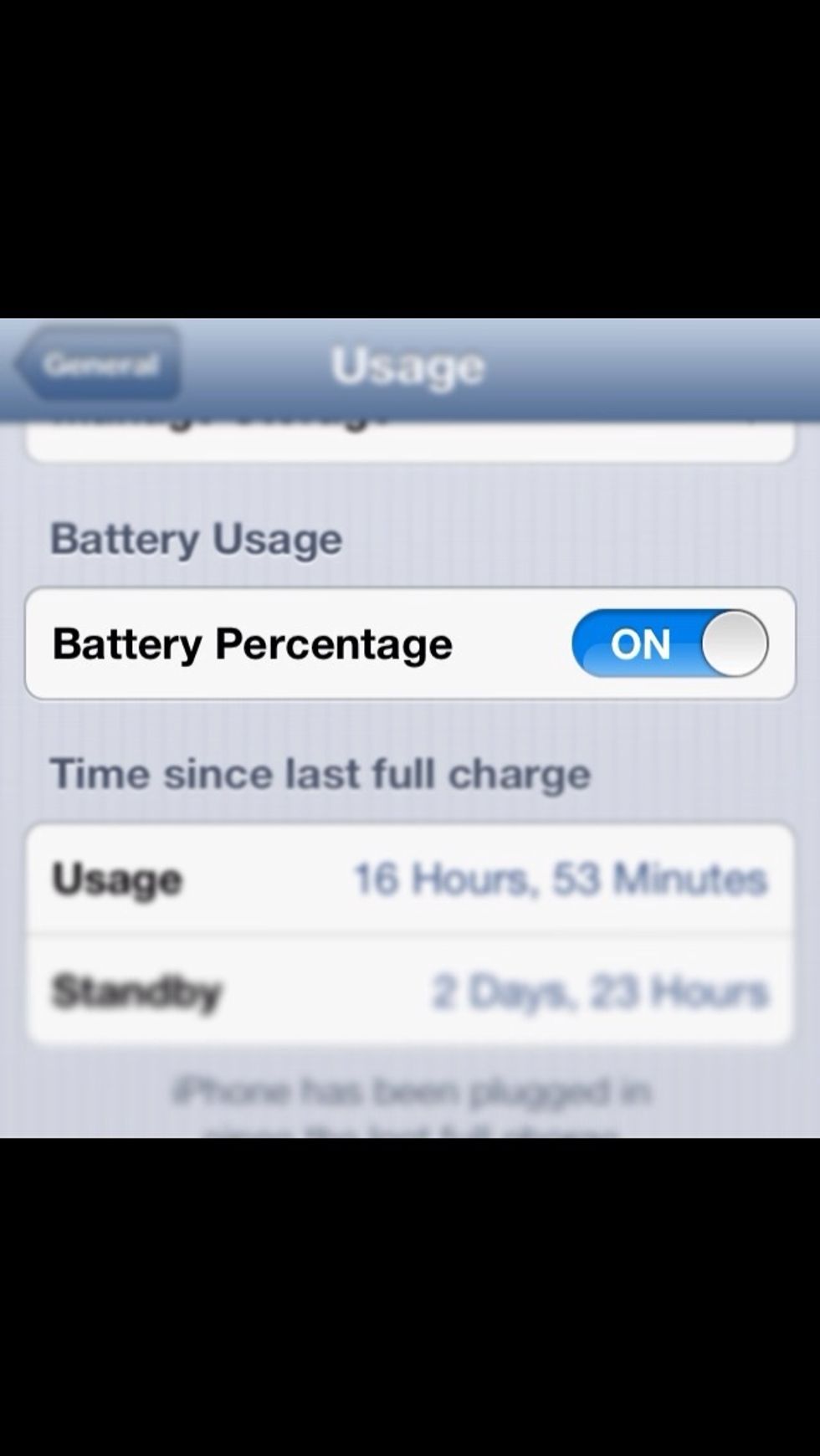 Give it a brief second to load your usage settings. Next; *Scroll* down and find the "Battery Usage" setting. Now, *Tap* or *Slide* Battery Percentage "ON"!  All set!! Thank You and Enjoy!!