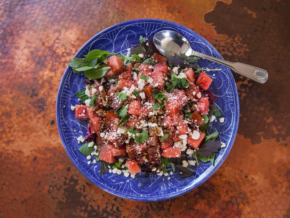 Give it a few turns of a pepper mill and you're done. Serve it up! Sweet, salty, and juicy this salad is a real winner and perfect for all your Summer entertaining.