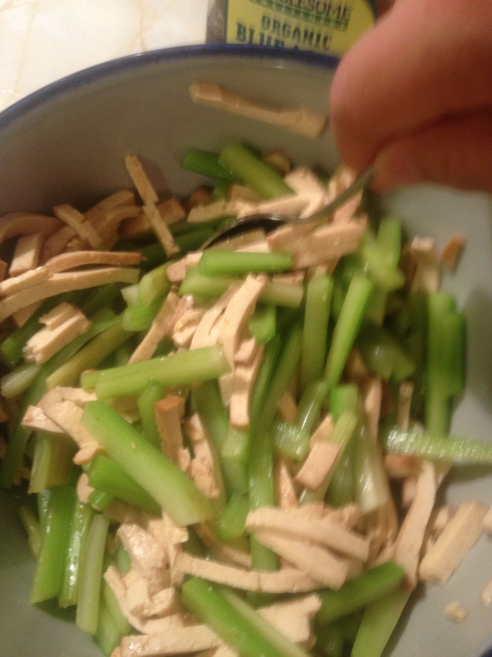 Give it a good Mix. Taste it and see if you want to add more of anything for taste. Agave, Soy sauce, or Sesame oil