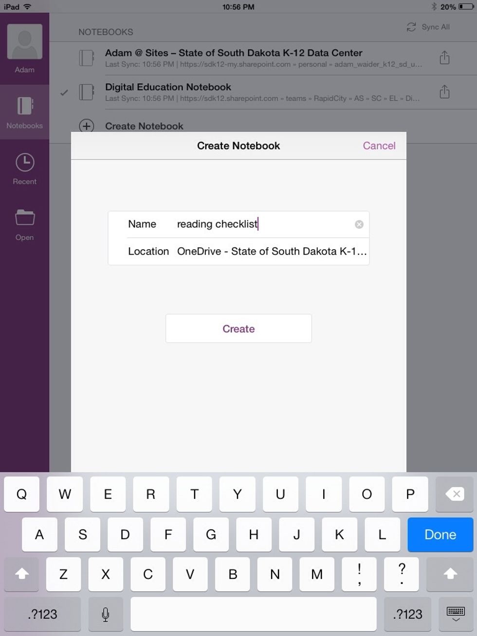 Give it a name and check that the location is OneDrive\u2013State of South Dakota.