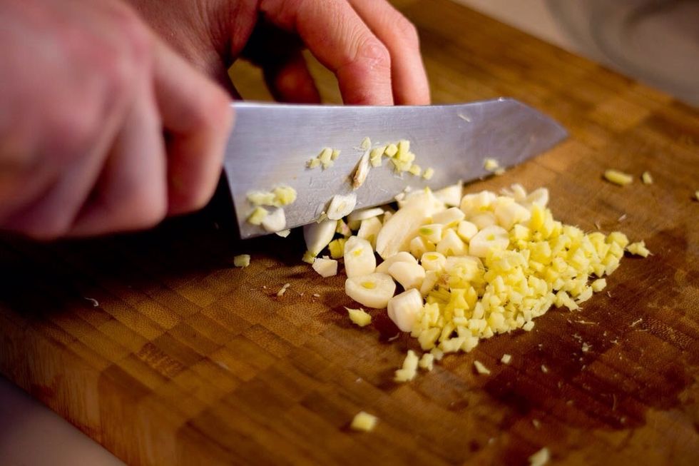Give the garlic and ginger a rough chop.