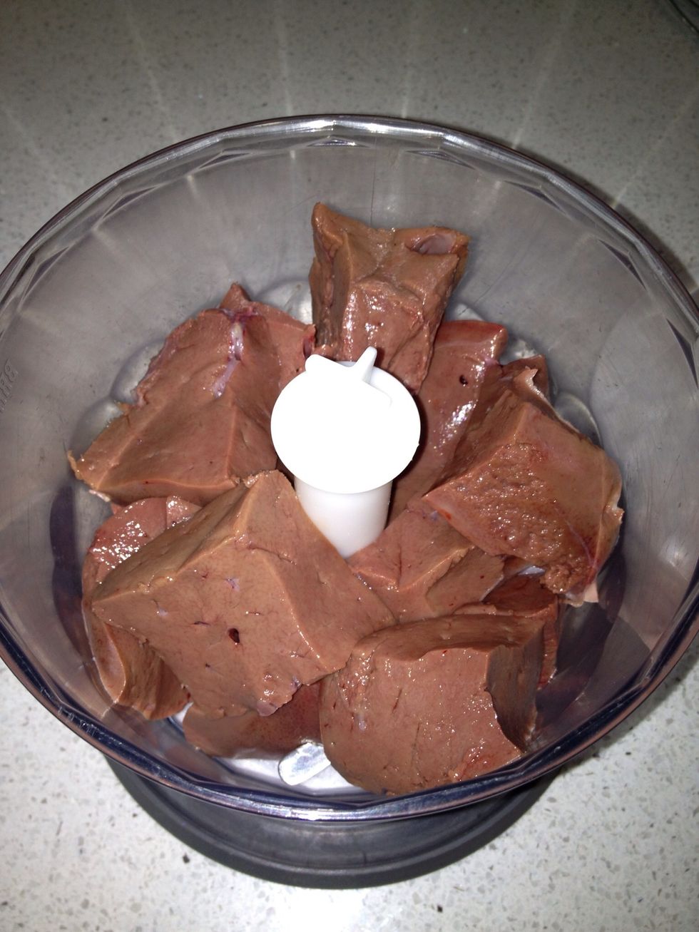 Give the liver a rinse and pat dry with paper towel, chop roughly into chunks and place in blender.