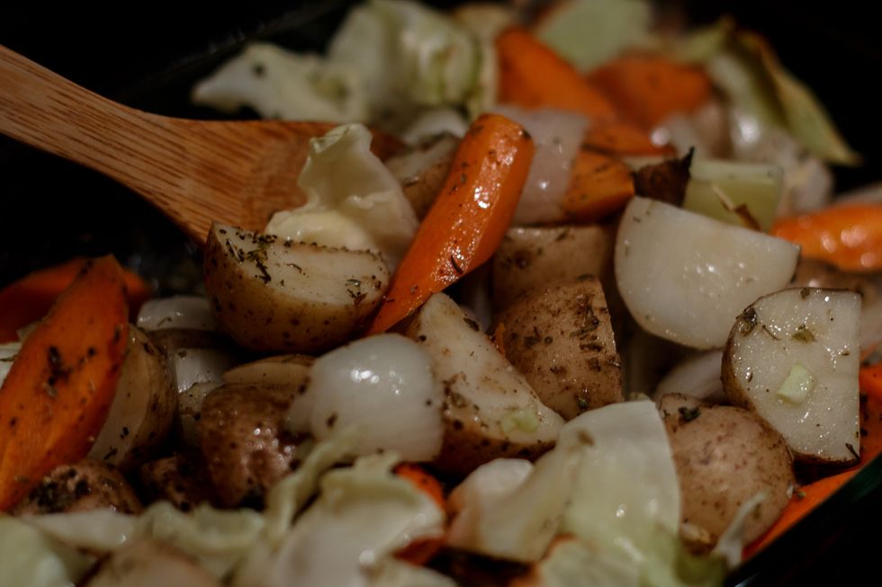 Give the veggie mix a good stir