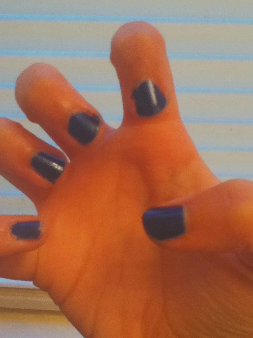 Give your nails a nice, even coat. You can always use the Q-tips and remover to touch the polish up. (Mine are a little messy.)