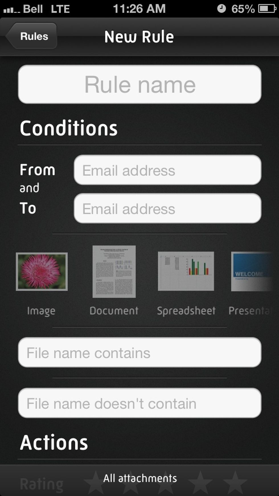 Give your rule a name (Project X, Assignment B, Wedding planning, Customer Y, etc...) and define your criteria based on sender, file name keywords, etc...