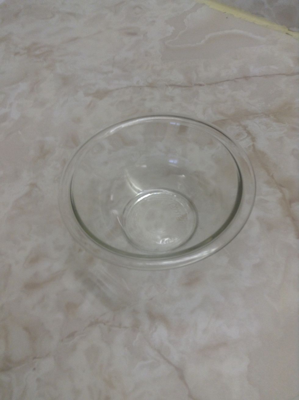 Glass mixing bowl. Used for microwaving stuff when mixed. I can microwave something in a glass bowl.