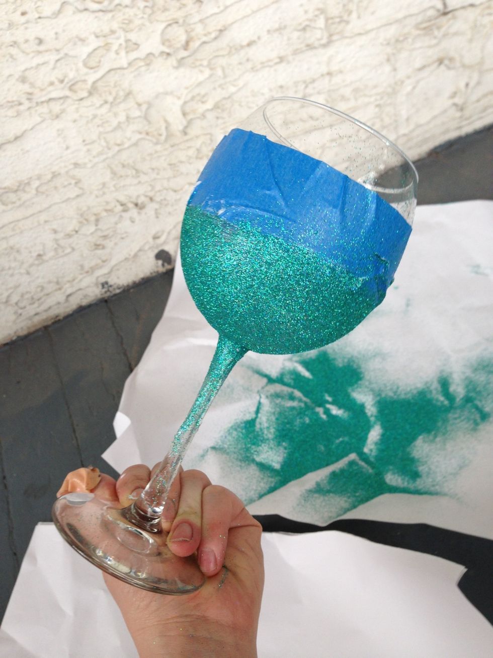 Glitter glitter glitter! Place newspaper underneath so you can use the glitter that doesn't stick the first time.