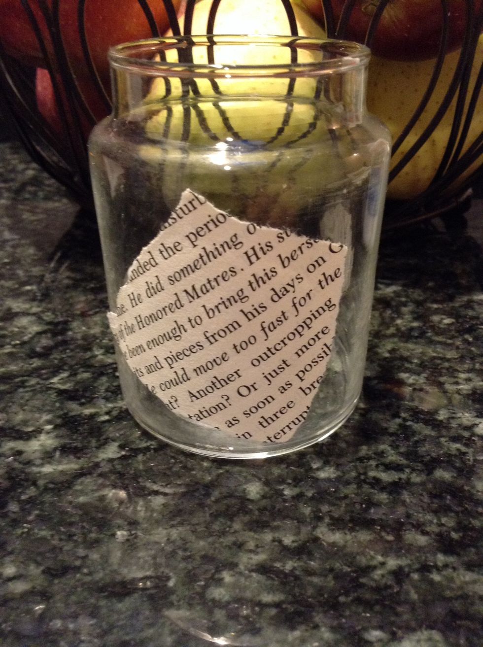Glue a piece to the jar and repeat this step till the jar is covered