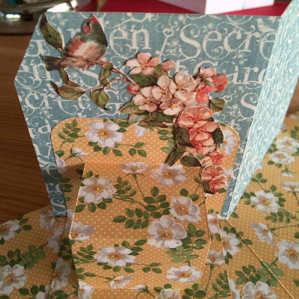 Glue as fussy cut pieces as you like. This is the left side of the card.