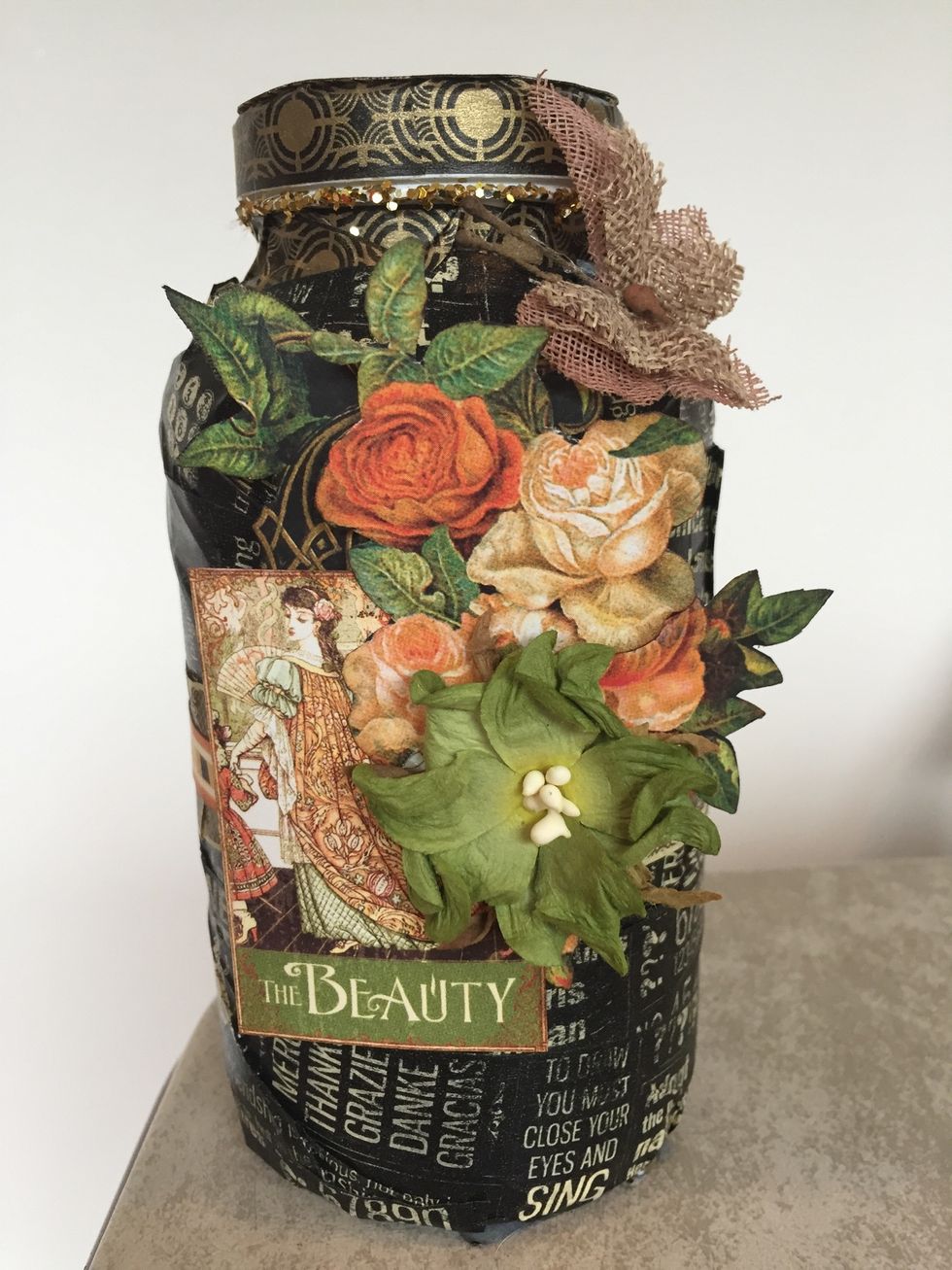 Glue green flower onto "Beauty" image. Allow it to fully dry before going onto the next step, or it will be slipping and sliding everywhere!