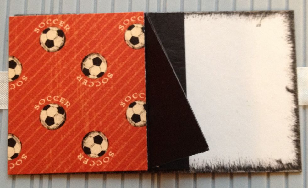 glue on the backside of the card and put on decor paper on each side.