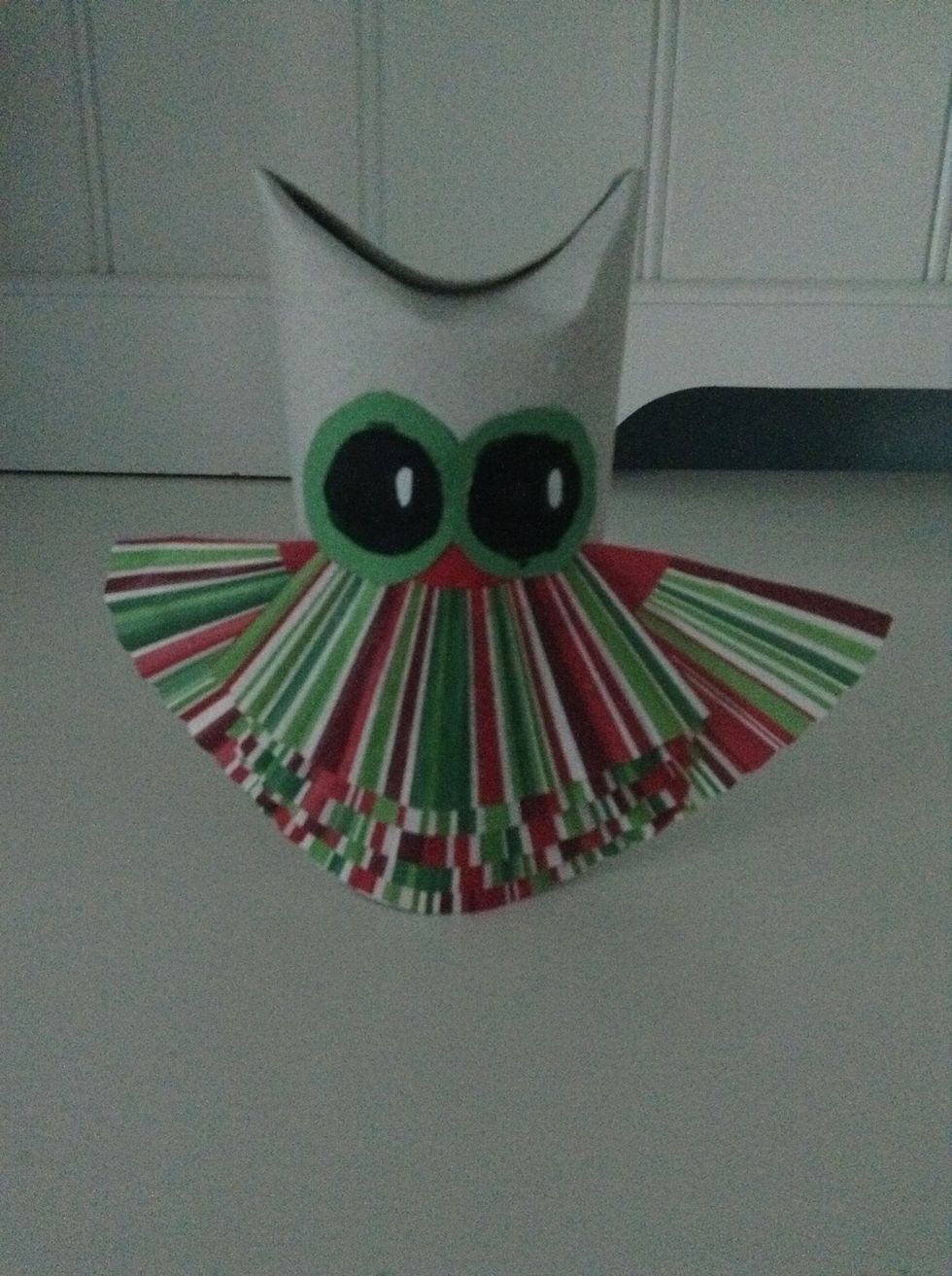 Glue on the eyes to the top of the feathers overlapping the eyes over half over the feathers. (Overlap the eyes for a cuter affect!)