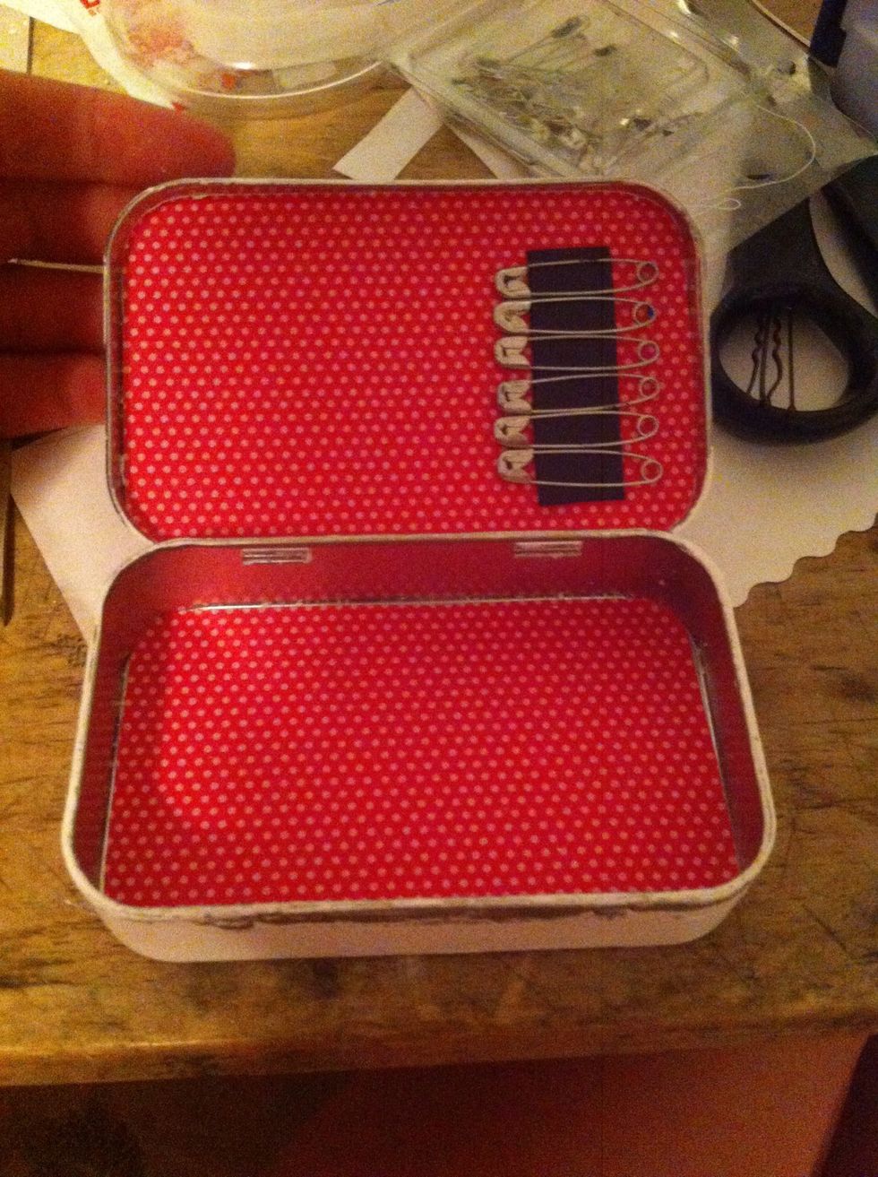 Glue on the magnet this will be for holding safety pins