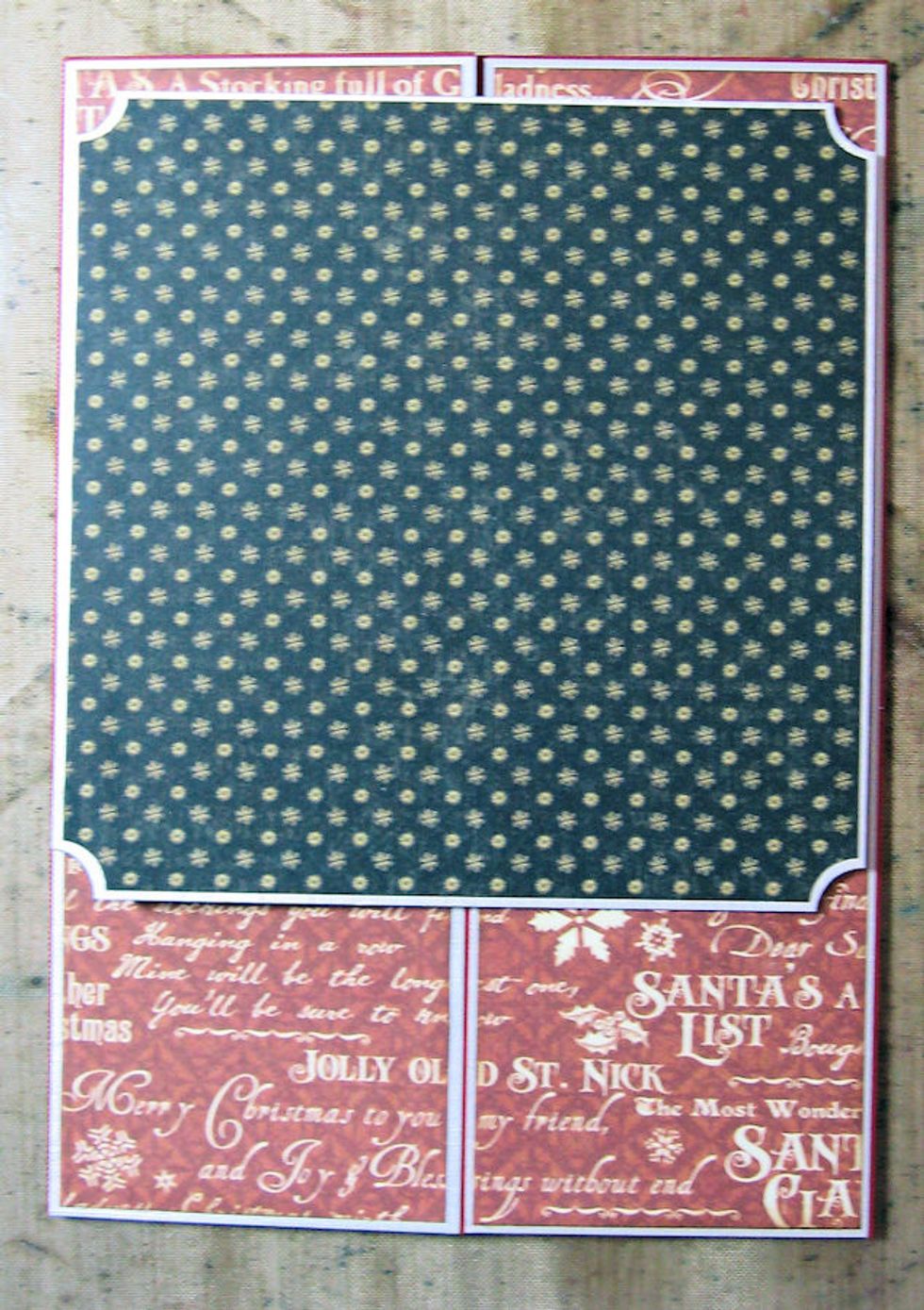 Glue ONLY the waste chipboard side of medallion to card front as seen here. This will be on the RIGHT hand side of your card. The left needs to be free to open. Now we will work on the card interior.