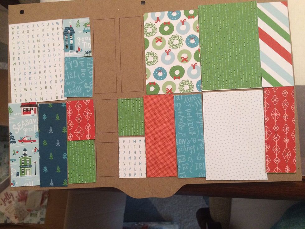 Glue paper over squares. When finished glue window frame on top. Use washi tape and shimmer tape to finish front. Decorate with compliments later.